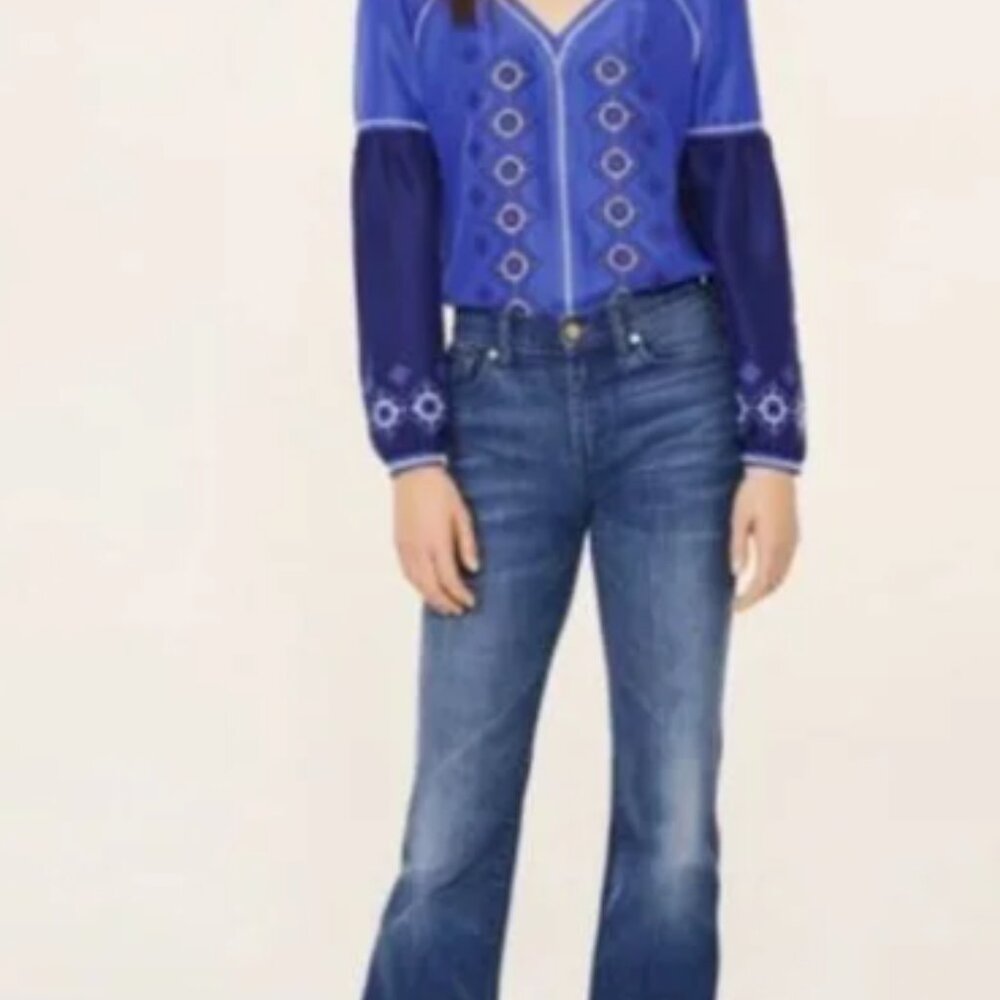 Tory Burch Katya Silk Embroidered Tunic Peasant Blouse Size 14 - Picture 2 of 8